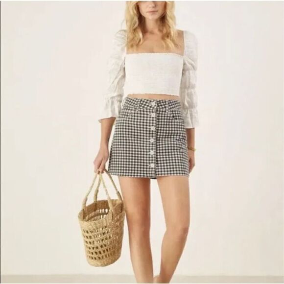 Reformation Gingham black & white Bianca Mini Skirt size 24 - Picture 6 of 9